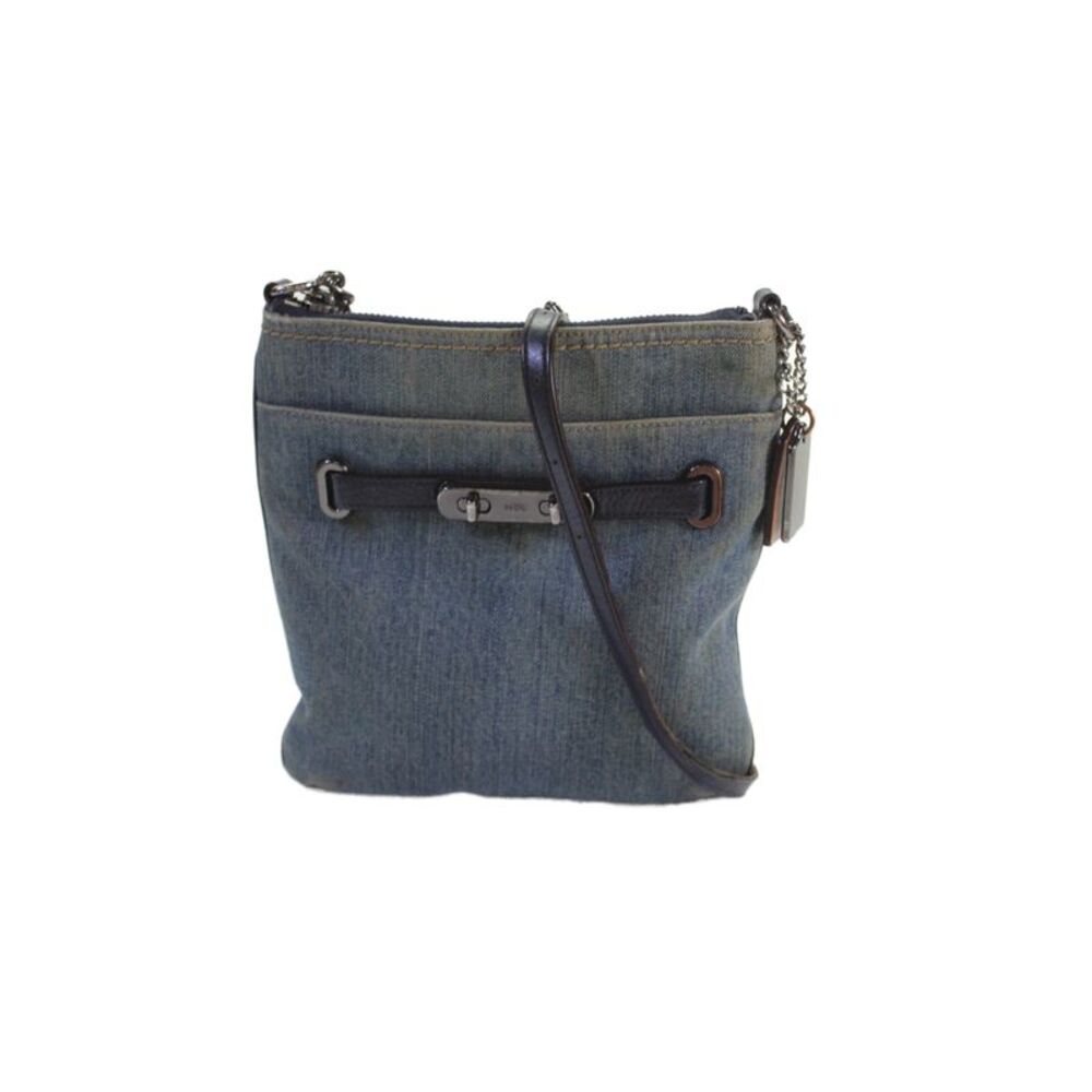 Coach Womens Denim Zip Up Shoulder Bag Blue
